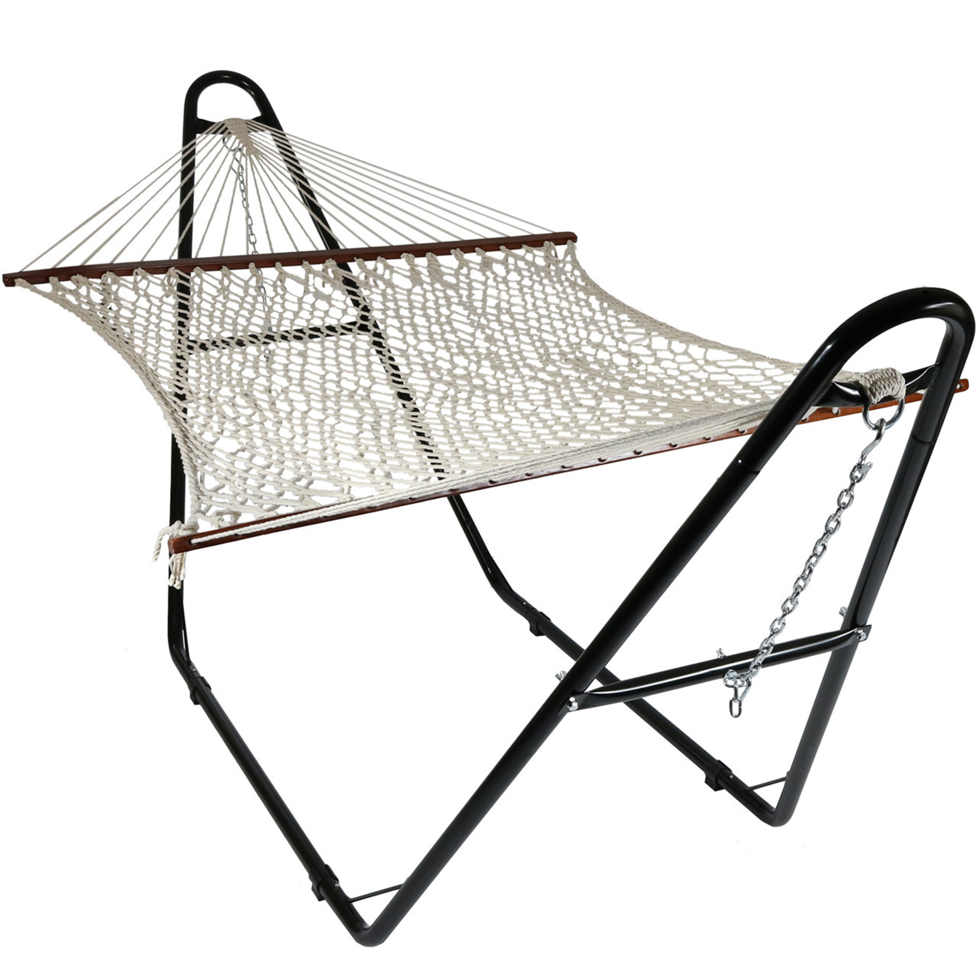 Sunnydaze Decor, Cotton Hammock with Spreader Bar Universal Stand, Color Beige, Capacity 450 lb, Material Woven Cord, Model# CDWHWS-MHS-Combo